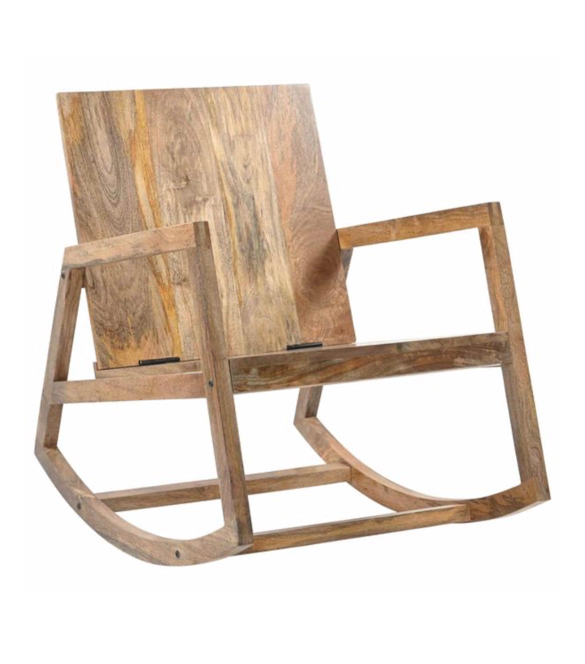 Fauteuil à bascule cuir et bois de manguier
