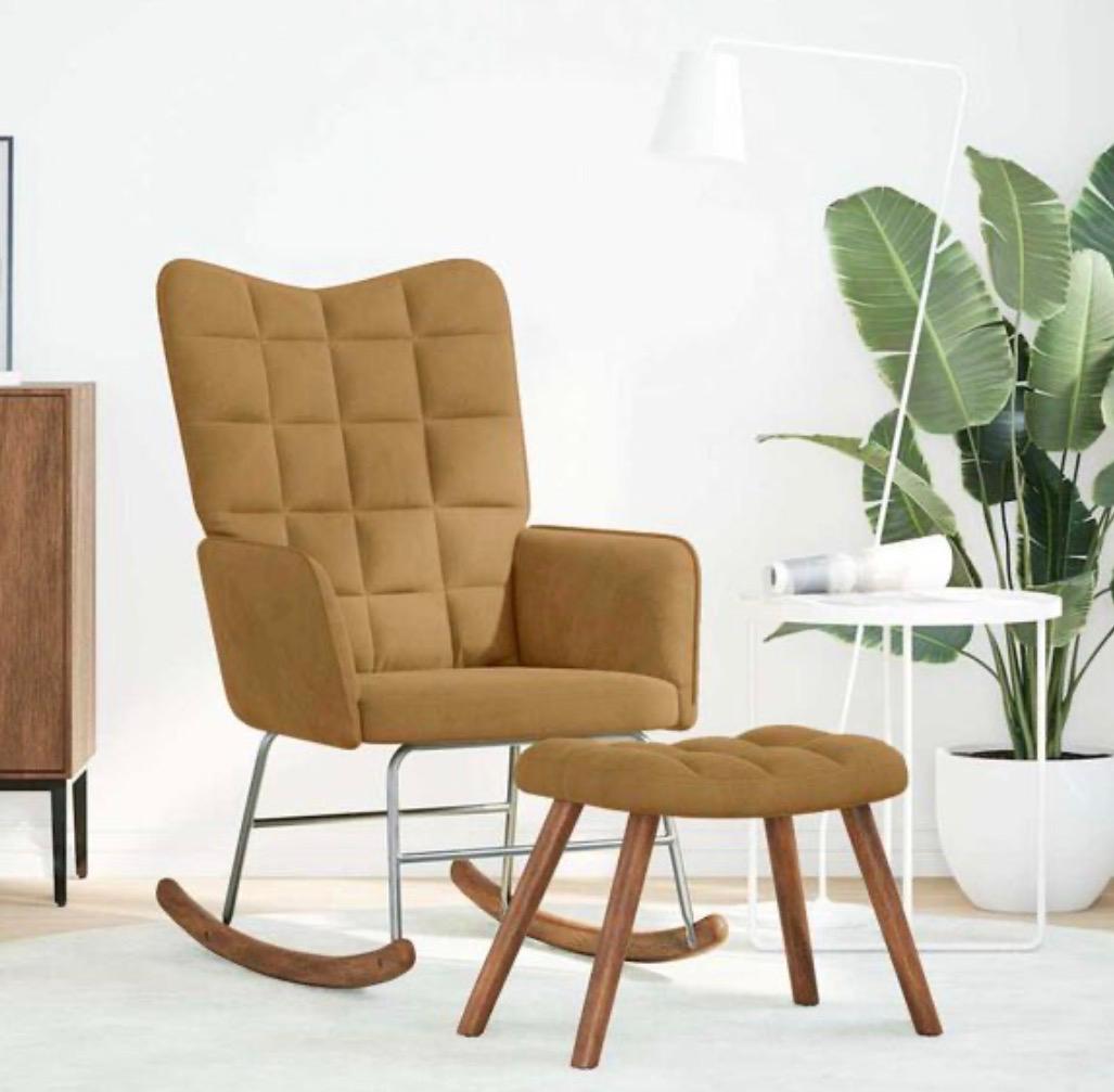 Fauteuil à bascule velours petits blocs avec repose pieds
