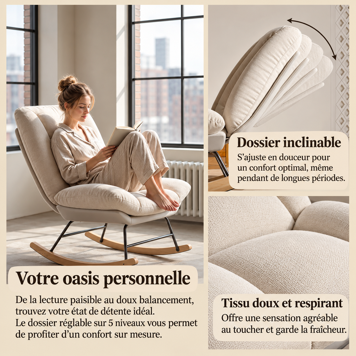 Fauteuil à bascule moelleux