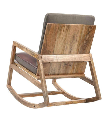 Fauteuil à bascule cuir et bois de manguier