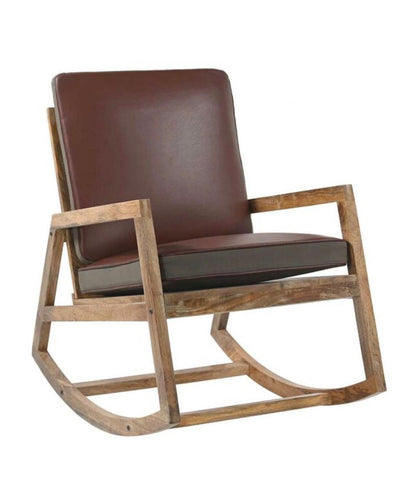 Fauteuil à bascule cuir et bois de manguier