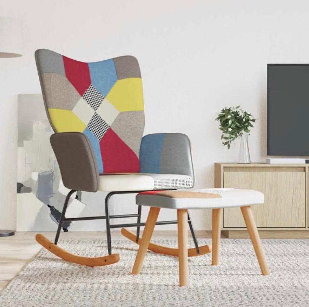 Fauteuil à bascule patchwork avec repose pieds
