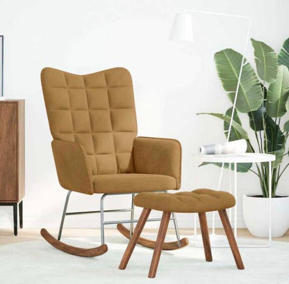 Fauteuil à bascule velours petits blocs avec repose pieds