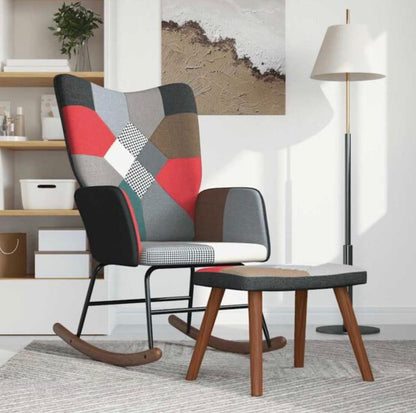 Fauteuil à bascule patchwork avec repose pieds