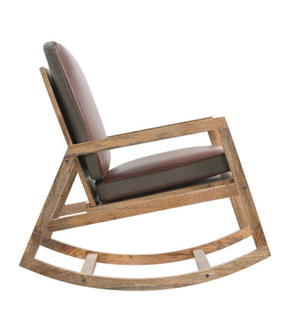 Fauteuil à bascule cuir et bois de manguier